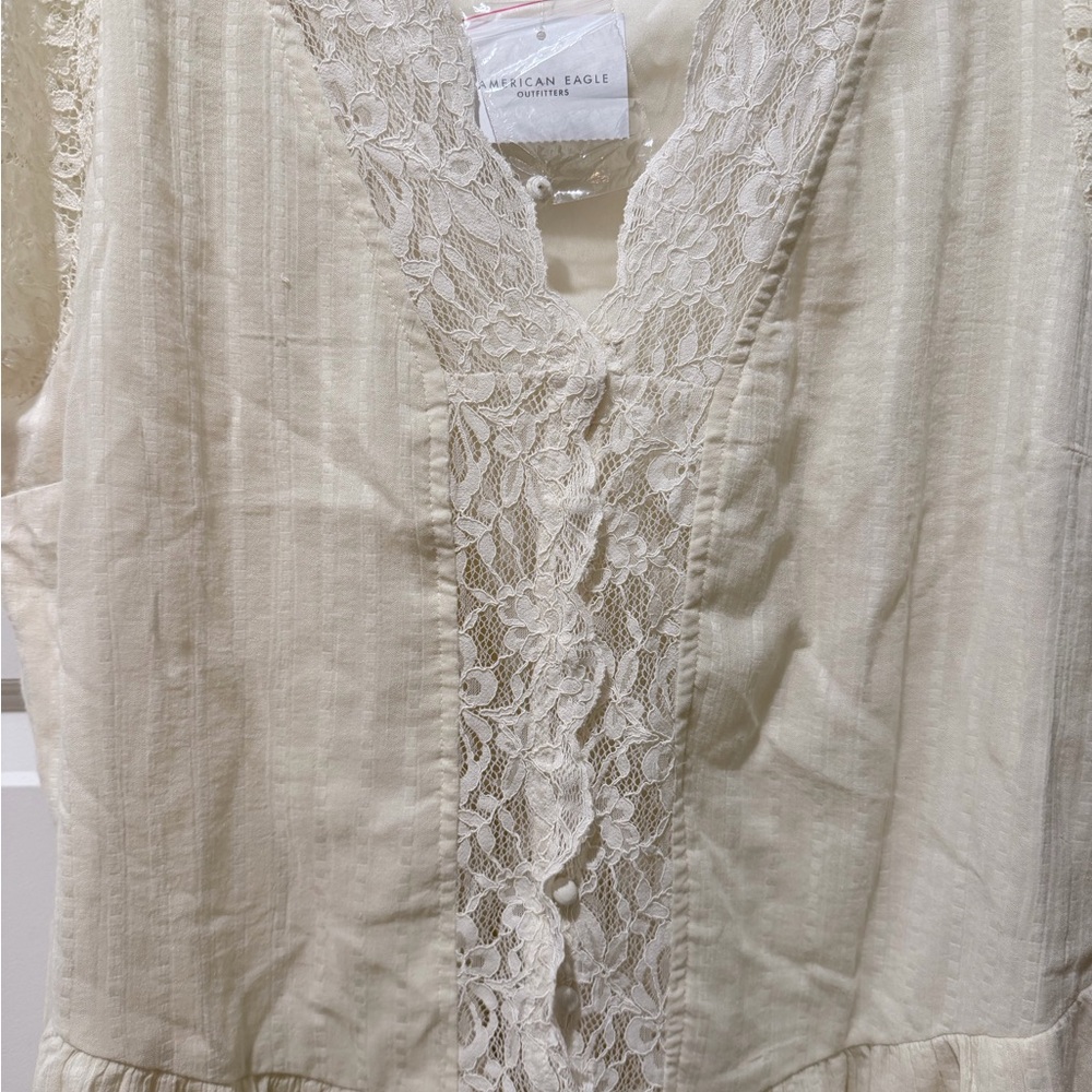 NWT AE Lace Inset Mini Dress White - Picture 4 of 7